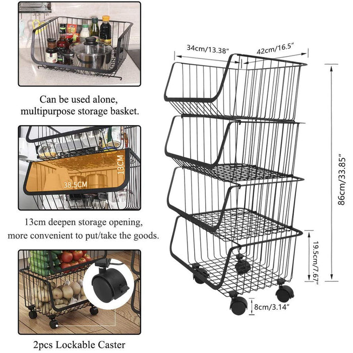 Cindy 2/3/4/5 Layer  Kitchen Bakeset Rack  With Wheels Stainless Steel Cart Rak Dapur With Stackable Basket