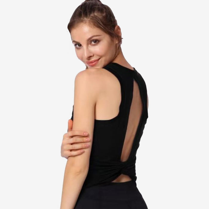 SALE - Cutout Back Hem Twist Crop Top