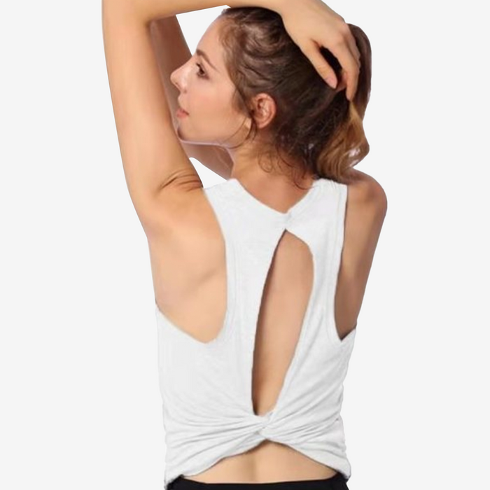 SALE - Cutout Back Hem Twist Crop Top