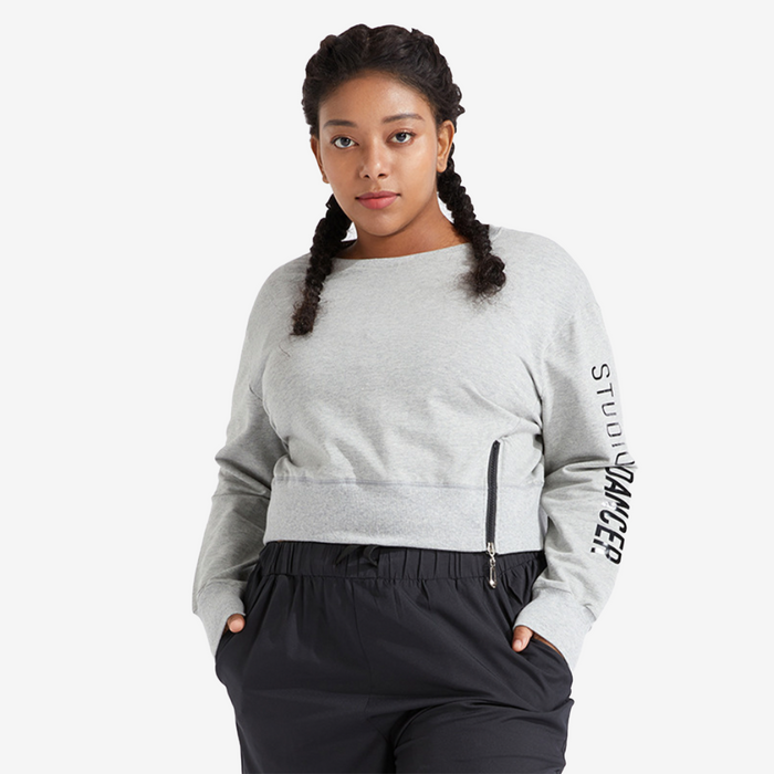 SALE - CURVVY Plus Size Zip Slit Long Sleeve Pullover Crop Top