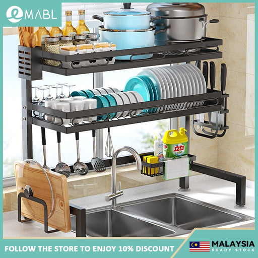 Dish Rack Stainless Steel Rak Pinggan Sinki Multifunction Dish Drainer Kitchen Rack Rak Pinggan Mangkuk 105cm sink rack