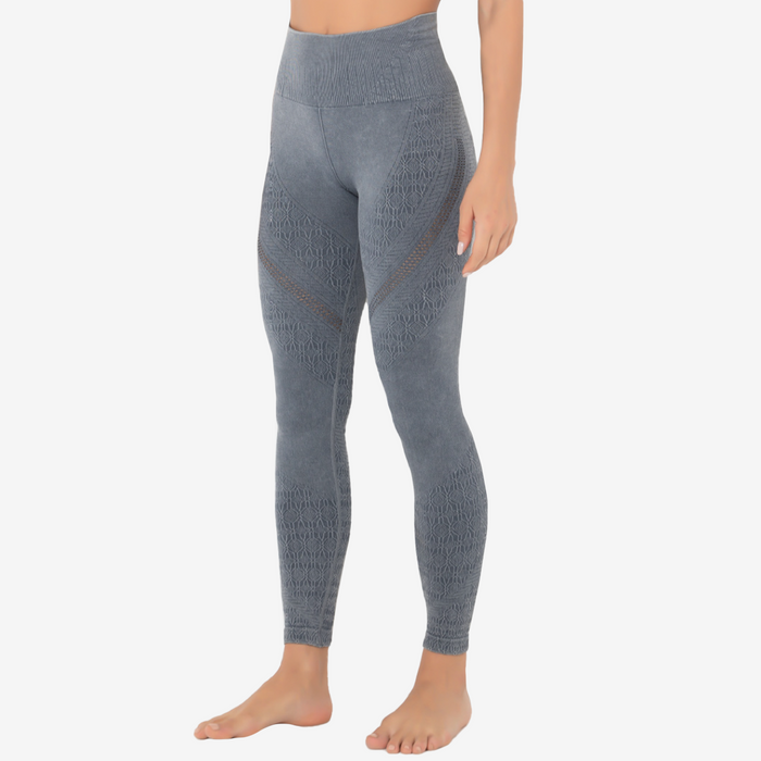 SALE - High Waist Denim Wash Side Mesh Leggings