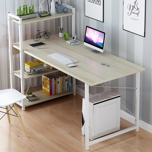 Office Computer Working Table With Shelves Wood And Metal Desk Students Study Table