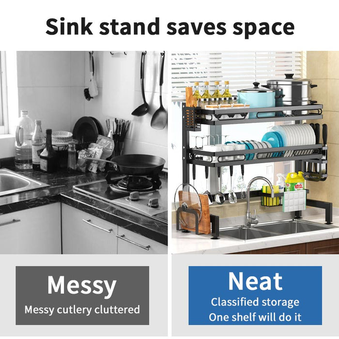 Dish Rack Stainless Steel Rak Pinggan Sinki Multifunction Dish Drainer Kitchen Rack Rak Pinggan Mangkuk 105cm sink rack