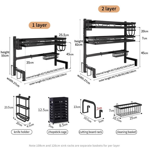 Dish Rack Stainless Steel Rak Pinggan Sinki Multifunction Dish Drainer Kitchen Rack Rak Pinggan Mangkuk 105cm sink rack