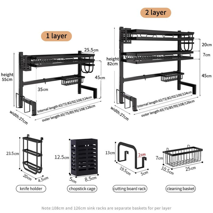 Dish Rack Stainless Steel Rak Pinggan Sinki Multifunction Dish Drainer Kitchen Rack Rak Pinggan Mangkuk 105cm sink rack