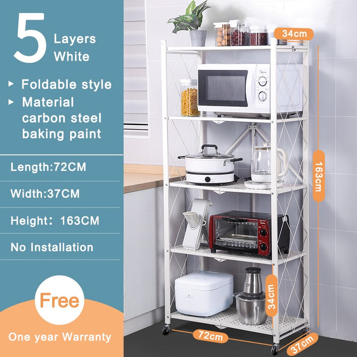 5 Layers Foldable Storage Rack With Wheel 304 Staineless Steel Multipurpose Barangdapur Microwave Rack Rak Dapur Kitchen Shelf Oven Rack