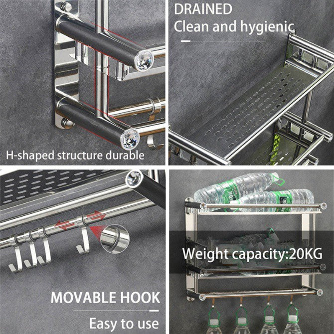 Stainless Steel Bathroom Shampoo Rack Towel Rack Towel Hanger Toilet Storage Shelves Storage Rack Rak Bilik Mandi Rak Ta