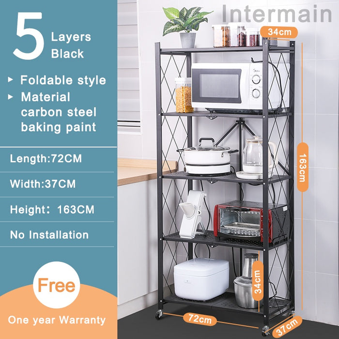 5 Layers Foldable Storage Rack With Wheel 304 Staineless Steel Multipurpose Barangdapur Microwave Rack Rak Dapur Kitchen Shelf Oven Rack