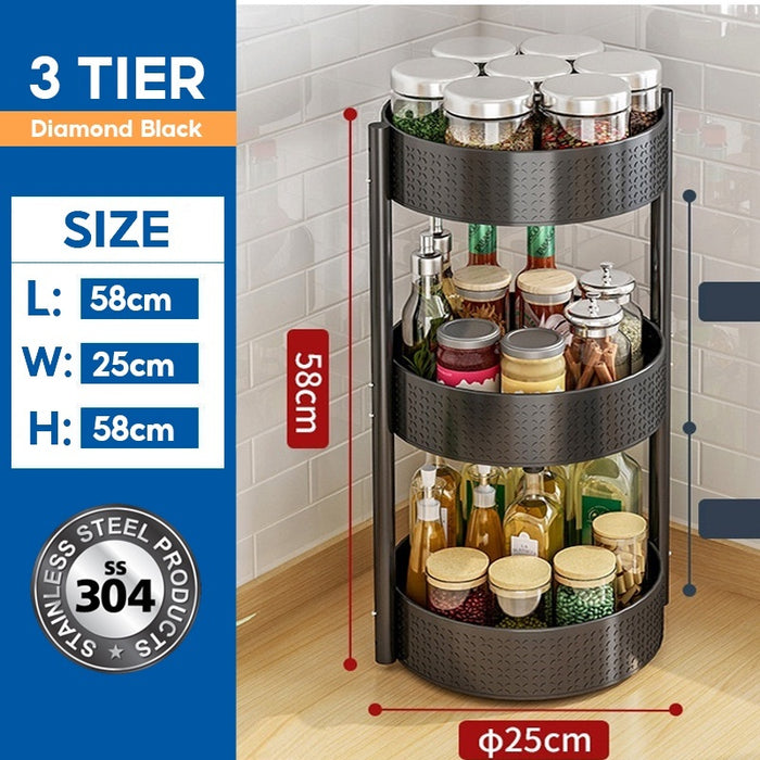 Kitchen Rack Rak Rempah Storage Rack Rak Dapur Spice Rack Stainless Steel Rotating Rack Seasoning Rack